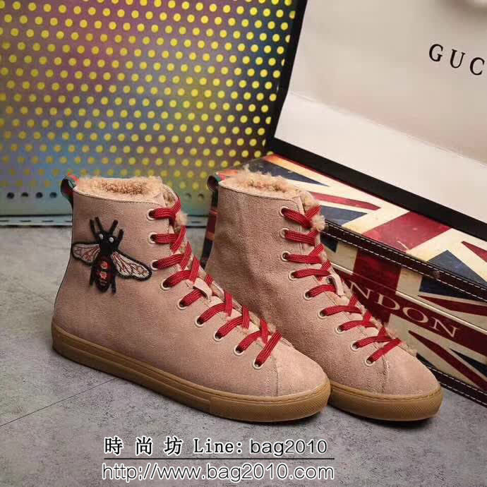 GUCCI古馳 高端品質 2018新款 絲光牛絨 女士毛毛雪地靴 QZS2099